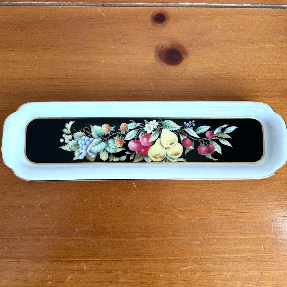 Neiman Marcus Vintage Porcelain Fruit Tray Black Gold Trim Made in Japan 8.25in